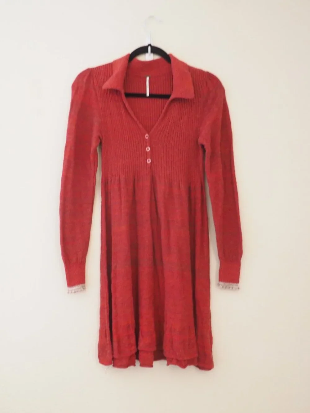 Free People Rain or Shine Knit Long Sleeve Collared Sweater Style Dress sz S